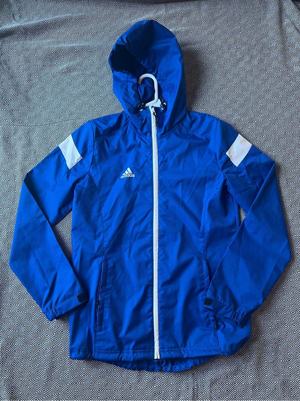 adidas climaproof Blue Hooded Windbreaker Jacket